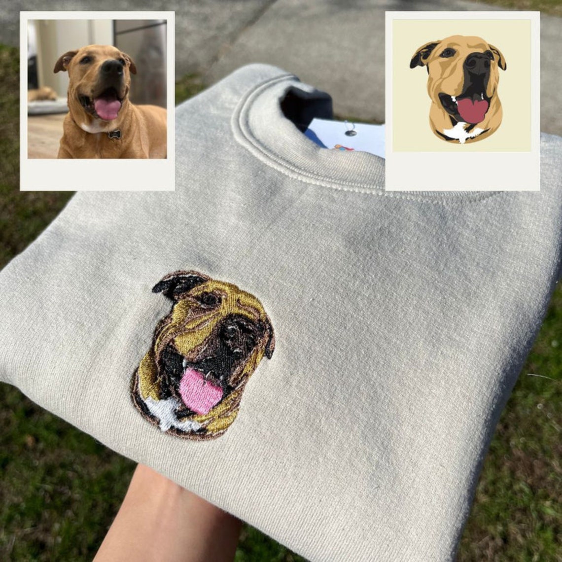 Custom Embroidery Dog Sweatshirt Personalized Pet Portrait from Photo Sweatshirt Gift Ideas
