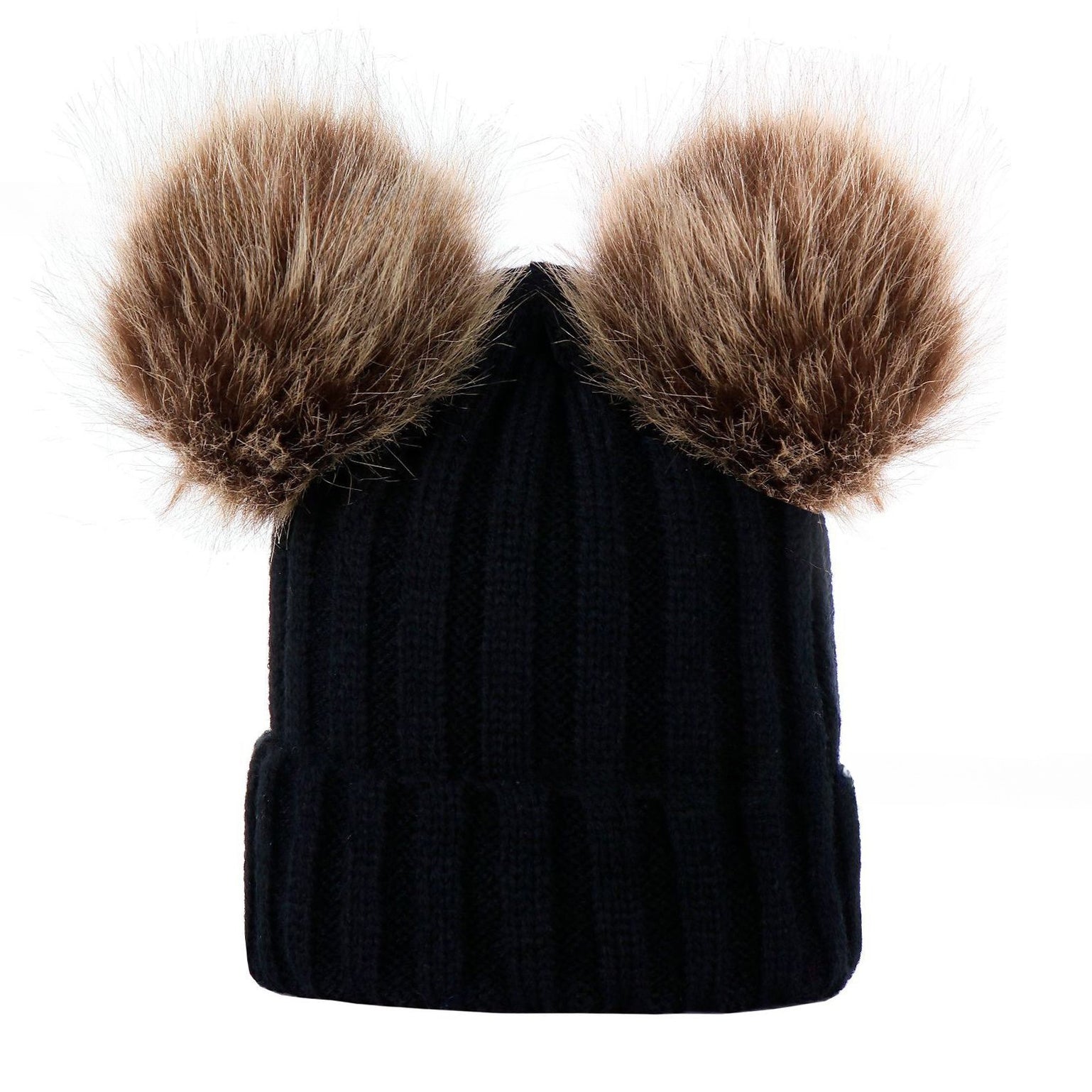 Custom Beanie Personalized Embroidered Name Faux Fur Double Pom Pom Beanie