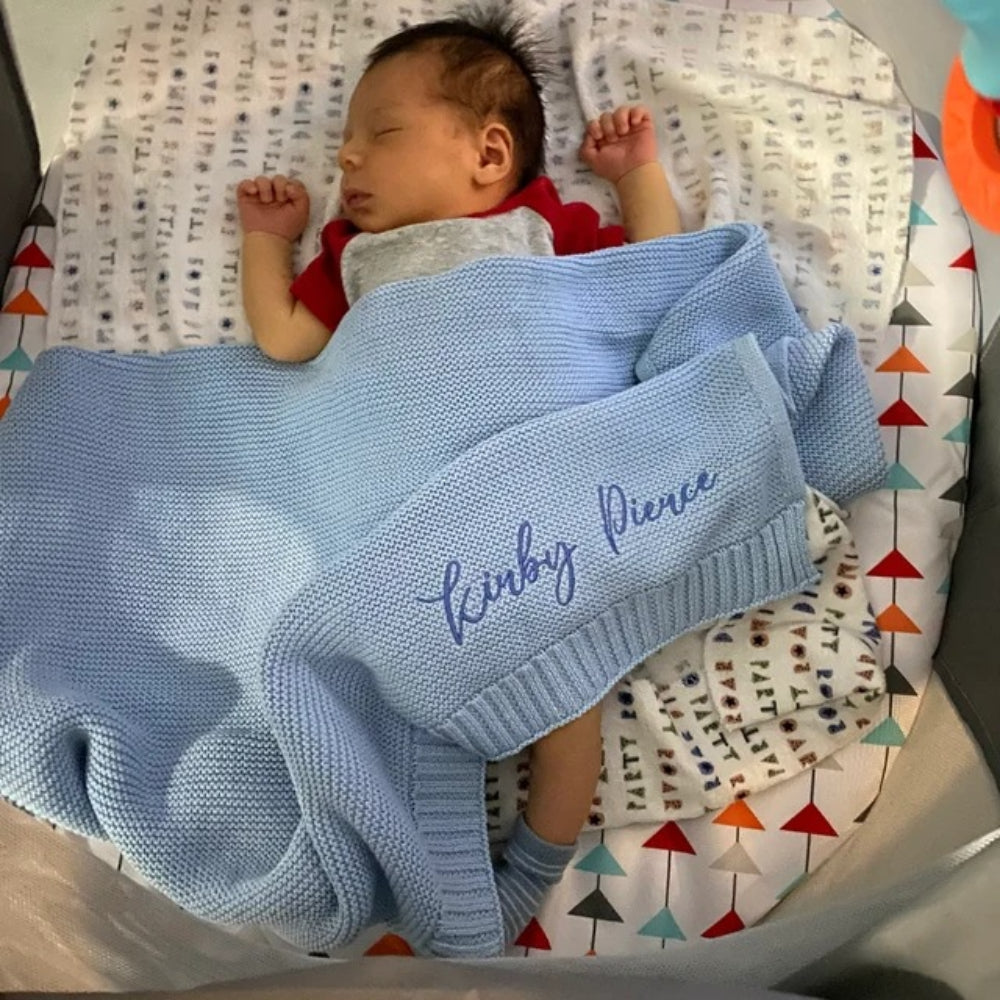 Custom Embroidered Baby Name Blanket Personalized Soft Breathable Cotton Knit Blanket Gift