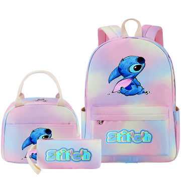 3 Pcs Kawaii Stitch Print Bookbags Girl Boys Backpack Set with Lunch Bag & Pencil Case