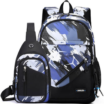 2pcs Backpack Set Outdoor Ball Pattern Bookbag With Chest Bag
