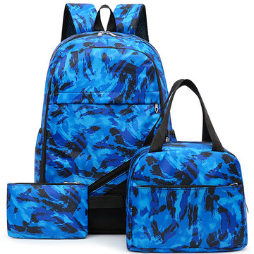 Camo Backpack Set Big Capacity Students Schoolbag Pencil Bag Lunch Bag