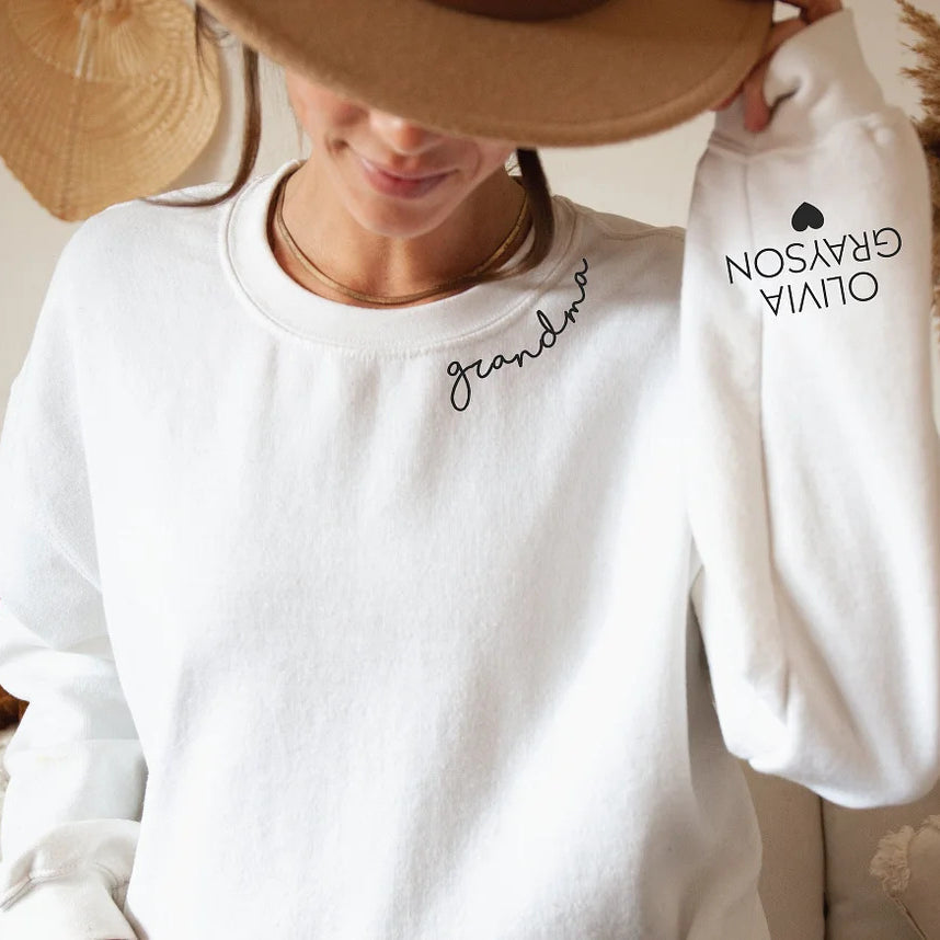 Personalized Grandma Sweatshirt Custom Neckline Nana with Kid Names Sweatshirt Personalized Gift For Mother's Day