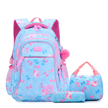 3PCS Kitty & Bow School Backpack Set for Girls Bookbag with Lunch Bag & Pencil Case