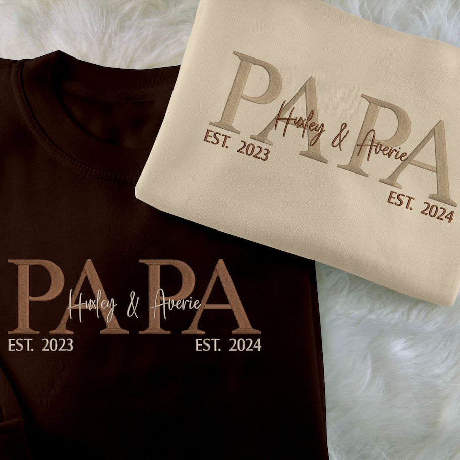Custom Embroidered Papa Sweatshirt Personalized Dad with Kids Names Sweatshirt Gift for Father's Day