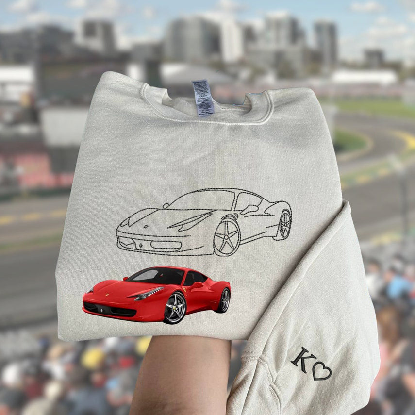 Custom Car Photo Sweatshirt Personalized Embroidered Car Outline Sweatshirt Gift