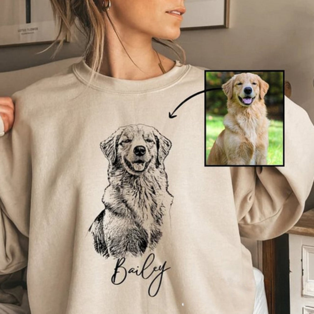 Personalized Pet Portrait from Photo Printed Sweatshirt Gift for Dog Mom & Dog Dad