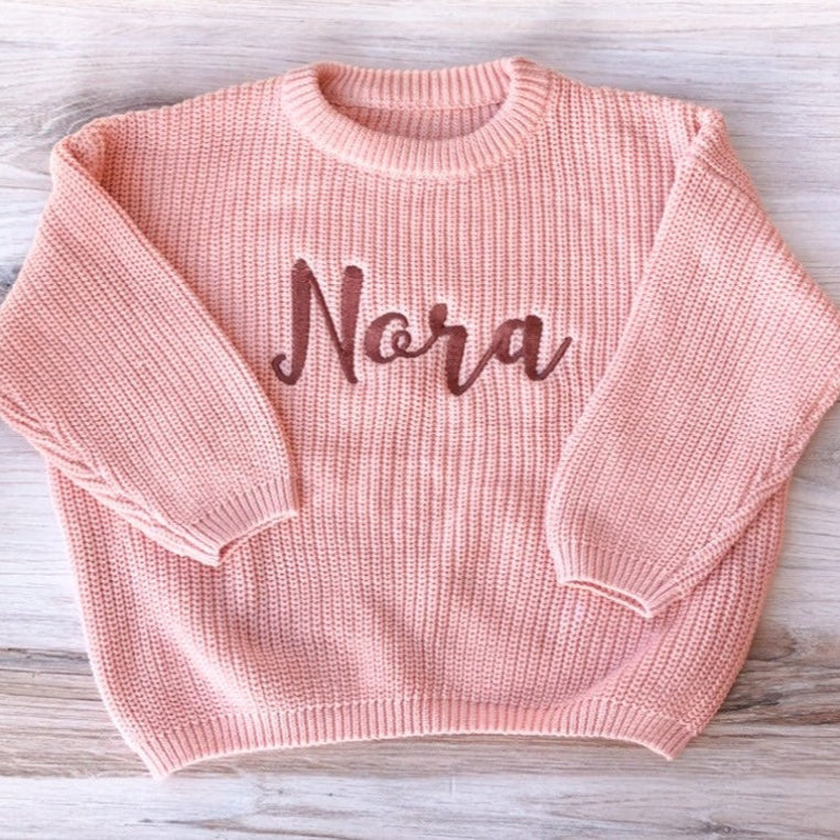 Personalized Embroidered Sweater Custom Oversized Chunky Baby Name Sweater
