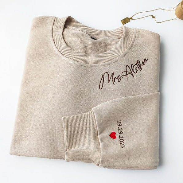 Custom Couple Sweatshirt Embroidered Neckline Future Mrs. Sweatshirt Gift for Engagement & Bride To Be