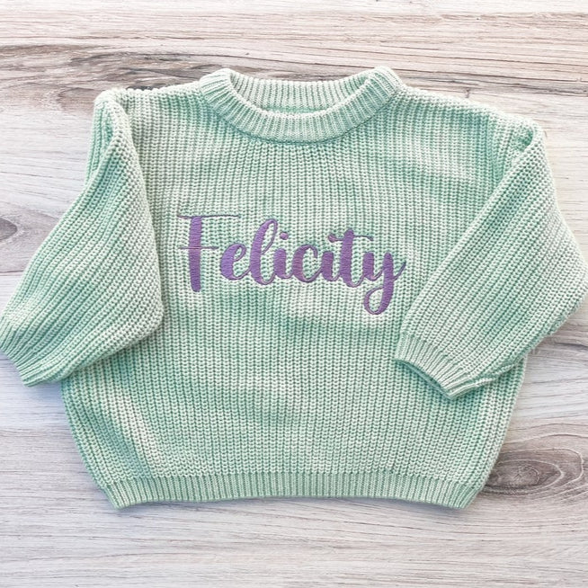 Personalized Embroidered Sweater Custom Oversized Chunky Baby Name Sweater