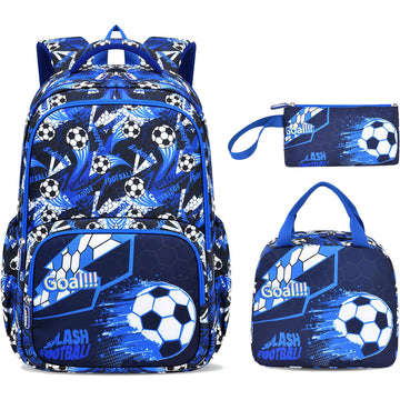 3pc Football Pattern Backpack Set Waterproof Bookbag Kit