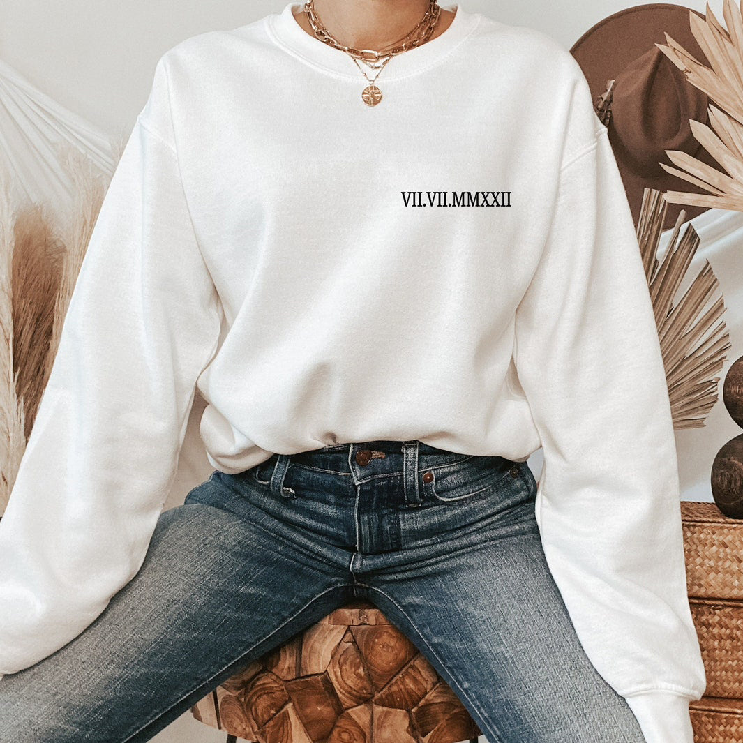 Custom Roman Numeral Sweatshirt Personalized Date Printed Sweatshirt Unique Gift Ideas for Couple