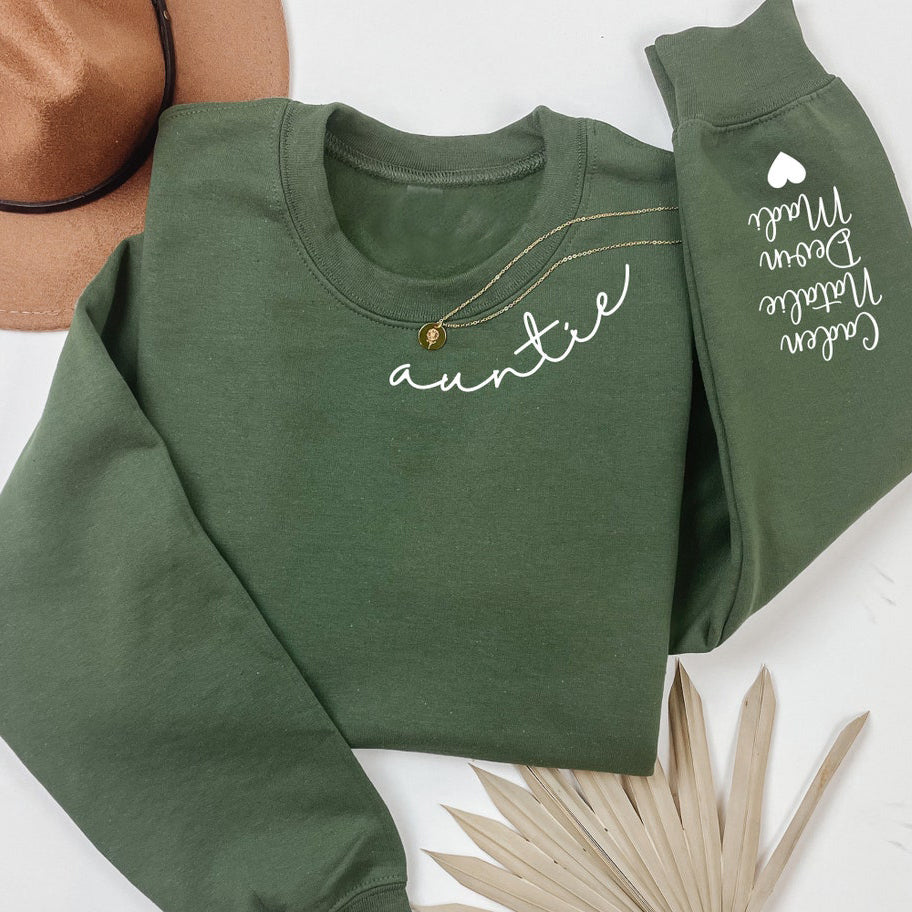 Personalized Auntie Sweatshirt Custom Neckline Auntie with Niece and Nephew Names Sweatshirt Personalized Gift For Aunt
