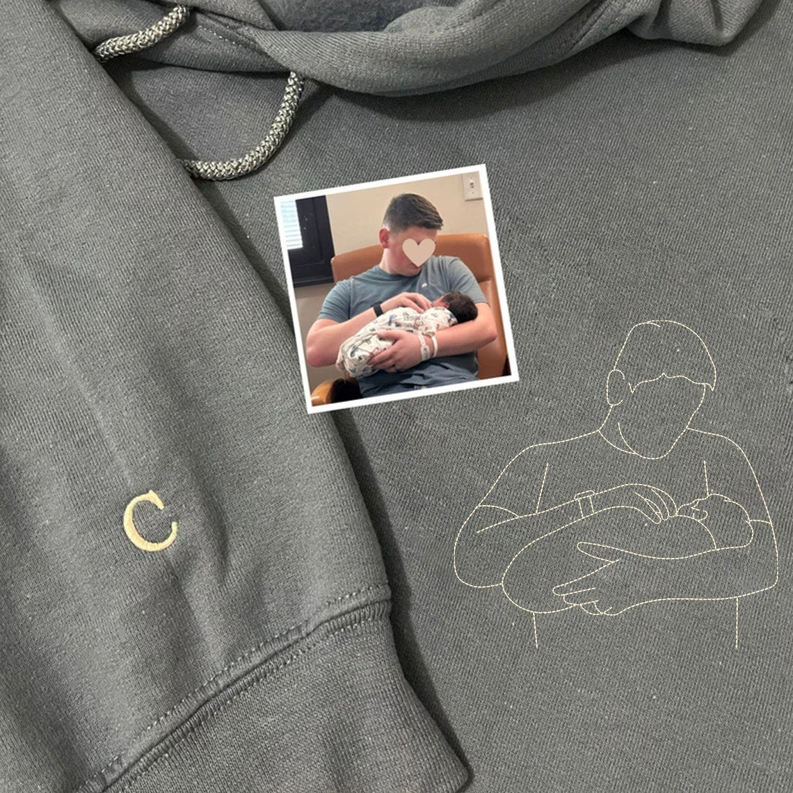 Custom Embroidered Dad Hoodie Personalized Papa with Kids Portrait from Photo Hoodie Unique Gift for Father's Day