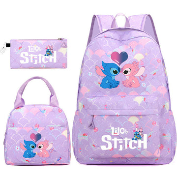 3PCS Stitch Backpack Set Printed Bookbag Lunch Bag Pencil Case