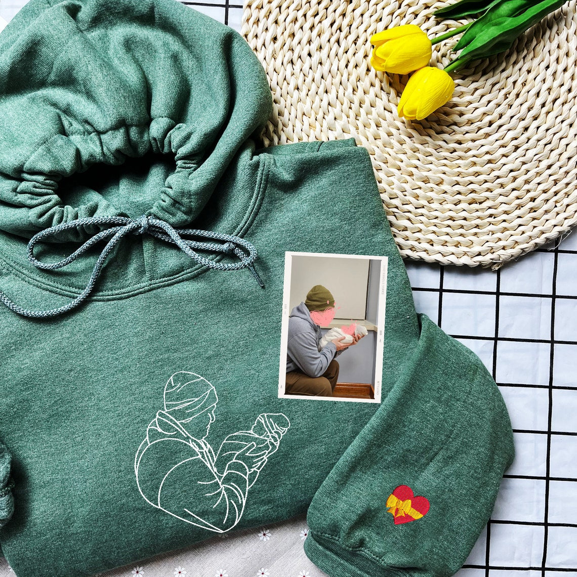 Custom Embroidered Dad Hoodie Personalized Papa with Kids Portrait from Photo Hoodie Unique Gift for Father's Day
