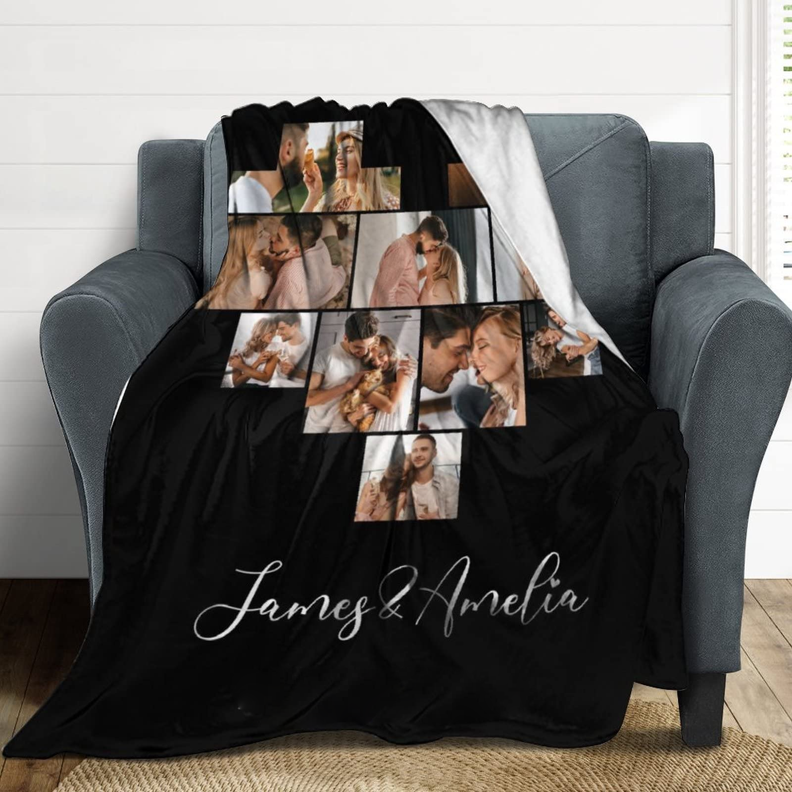 Custom Heart Collage Photo Blanket Personalized Pictures Blanket Gift for Couple & Family