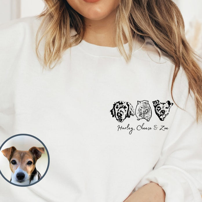 Custom Pet Name & Portrait from Photo Crewneck Sweatshirt Gift for Pet Lover