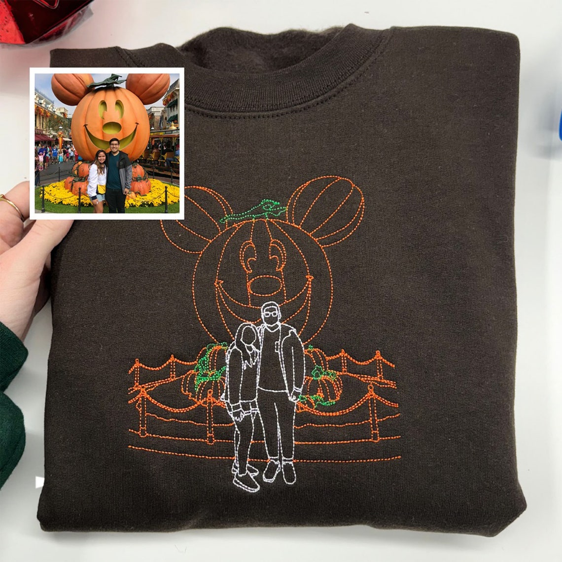 Custom Embroidered Sweatshirt Personalized Couple Photo Portrait Outline Sweatshirt Gift for Couple & Friend