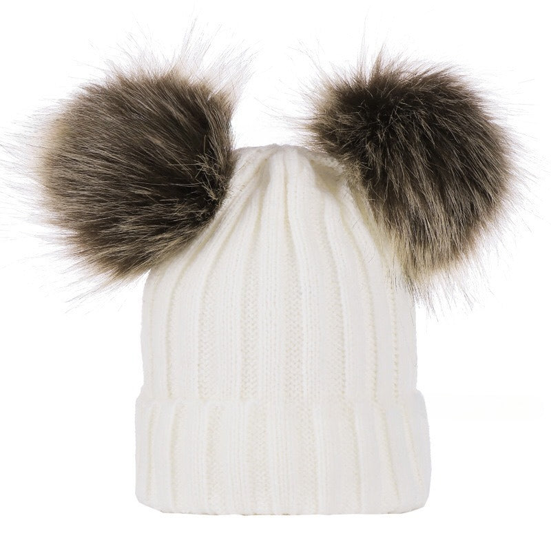 Custom Beanie Personalized Embroidered Name Faux Fur Double Pom Pom Beanie