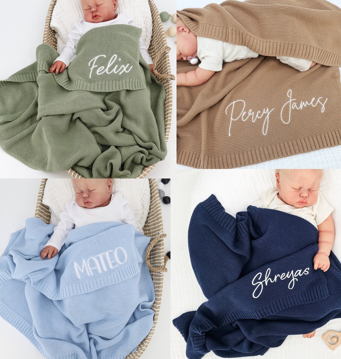Custom Embroidered Baby Name Blanket Personalized Soft Breathable Cotton Knit Blanket Gift