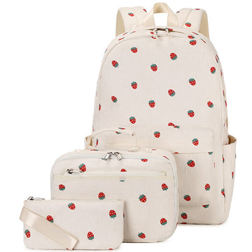 3 Pcs Strawberry School Backpack Set - Teens School Book Bags with Lunch Box & Pencil Bag