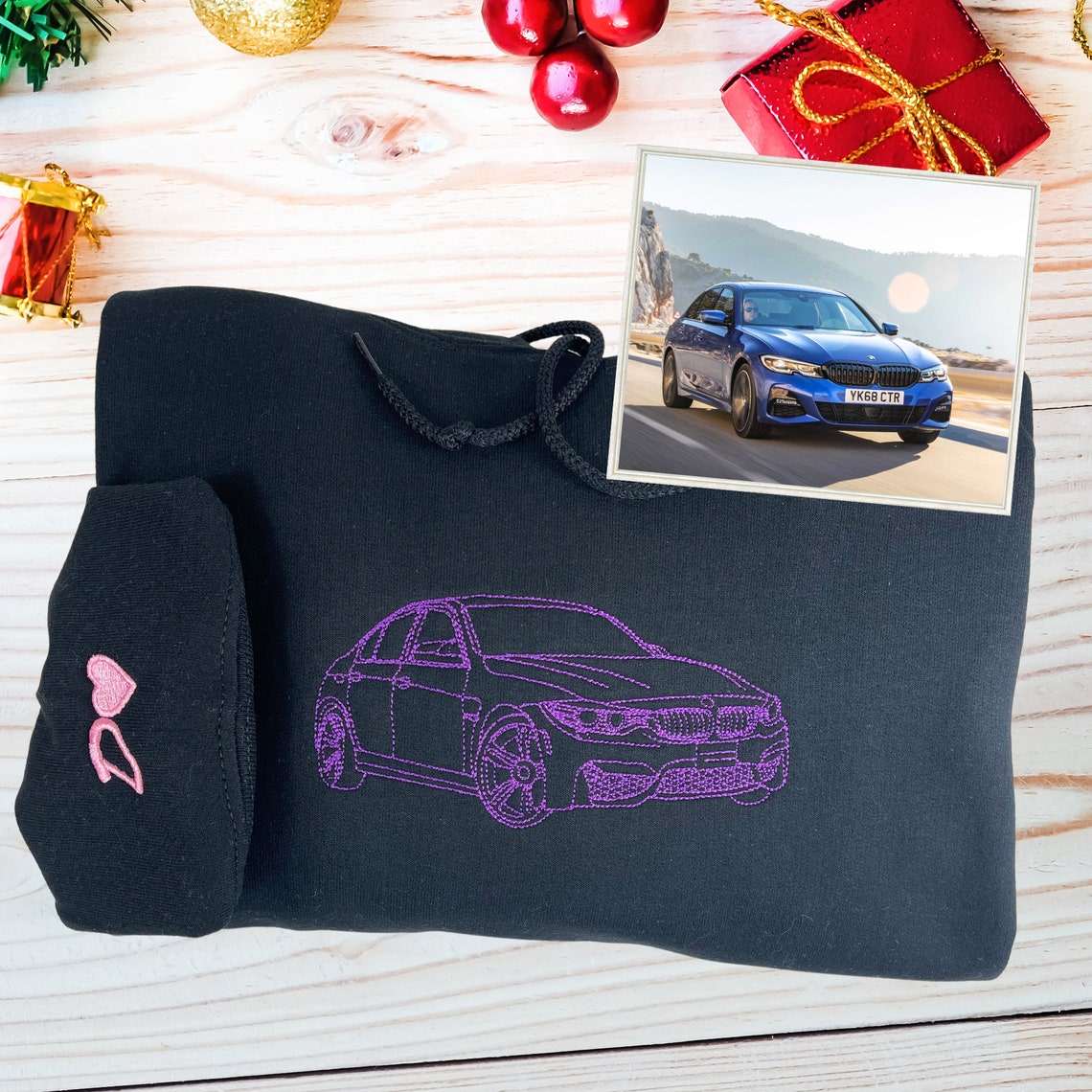 Custom Car Photo Sweatshirt Personalized Embroidered Car Outline Sweatshirt Gift
