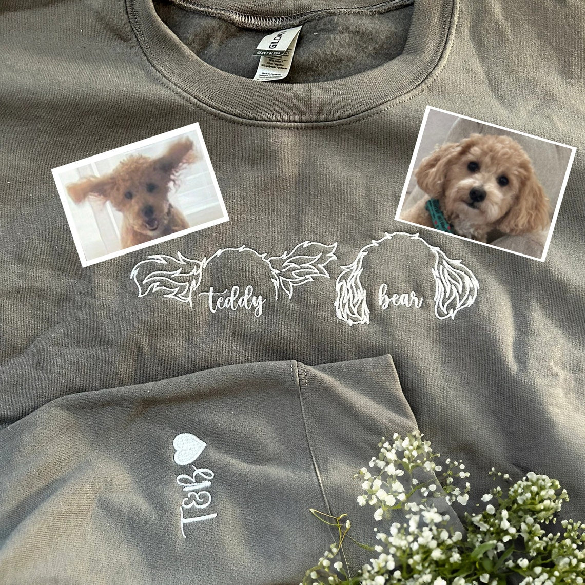 Personalized Dog Sweatshirt Custom Embroidered Dog Ear with Name Sweatshirt For Pet Lovers