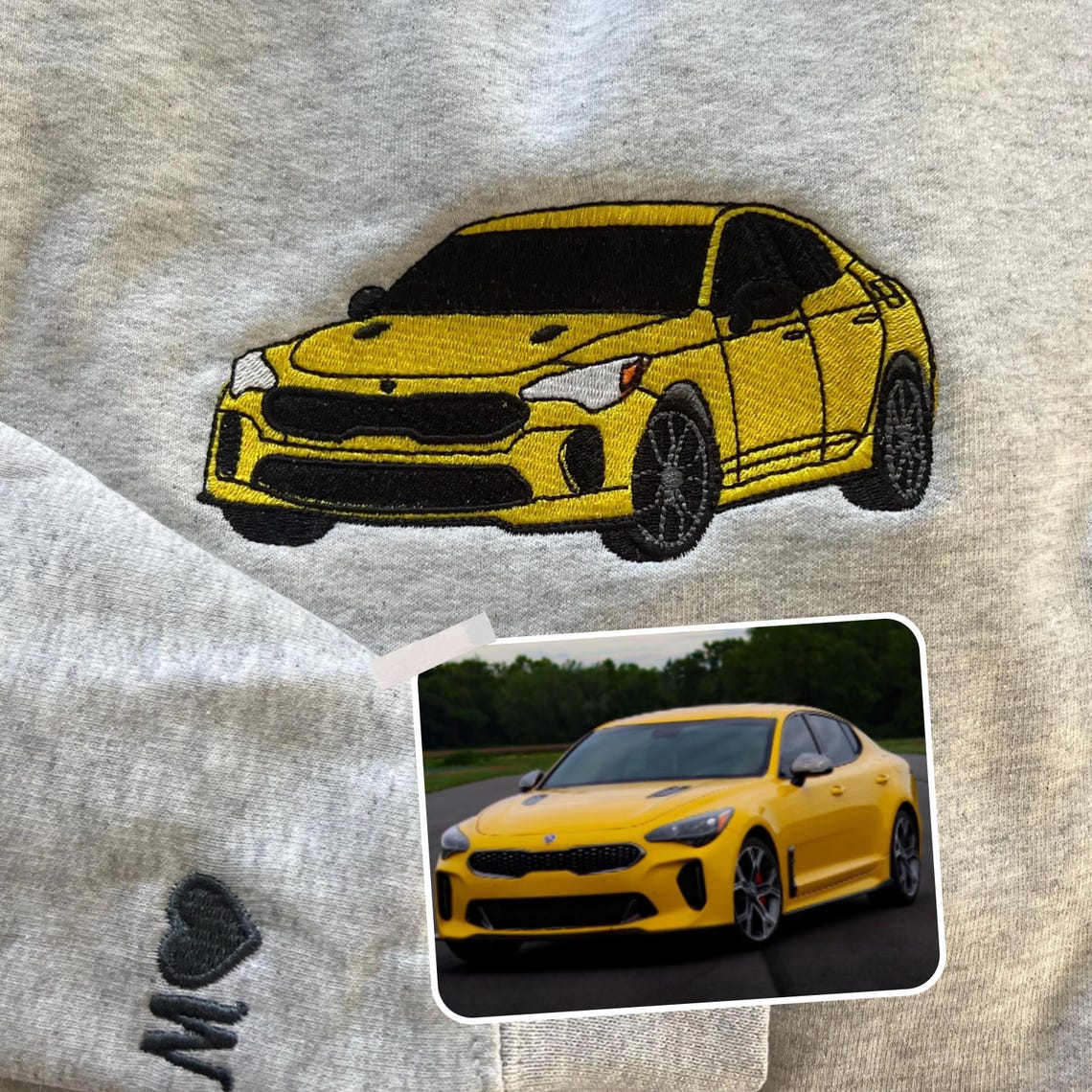 Personalized Embroidered Car Photo with Name Sweatshirt Unique Gift for Car Lovers