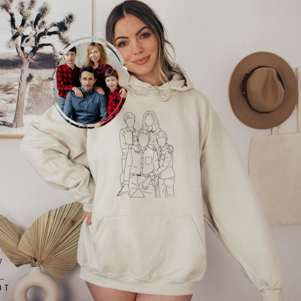 Custom Embroidered Family Portrait from Photo Hoodie Best Gift for Family