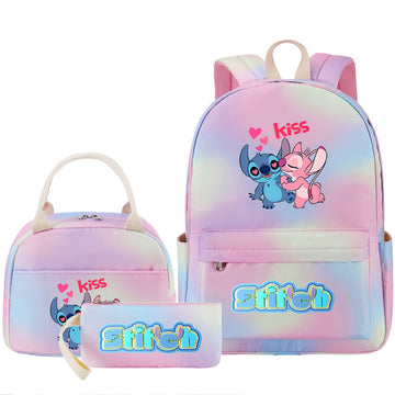 3 Pcs Kids Cartoon Bookbag with Lunch Bag & Pencil Case - Boys Girls Lilo Stitch School Backpack For 3-6 Grade