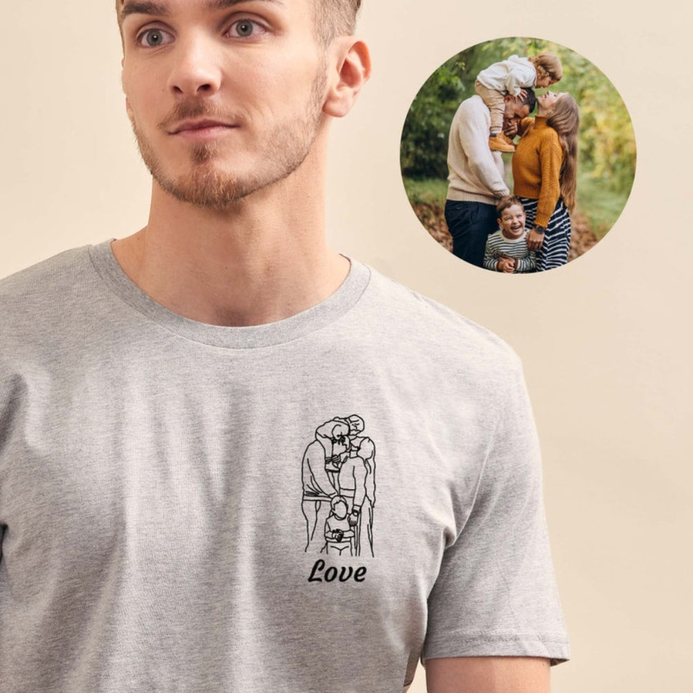Custom Embroidered Couple Outline from Photo T-Shirt Unique Gift for Friend & Family