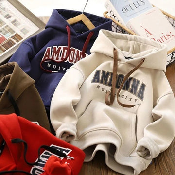 Kids Warm Hoodies Children Fleece Lined Hooded Pullover