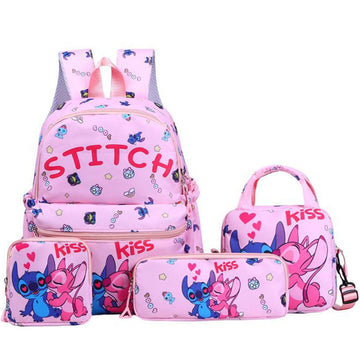 4pcs Stitch Backpack Lunchbag Pencil Case For 1-3 Grade Student