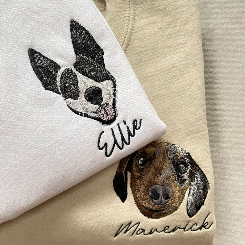 Custom Embroidered Pet Portrait from Photo Sweatshirt Personalised Dog Sweatshirt Gift for Pet Lover