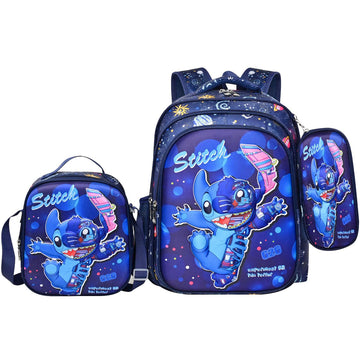 3 Pcs 3D Stitch Backpack Set with Lunch Bag & Pencil Case, Primary School Bookbag For Kids