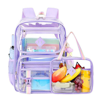 Water-Resistant Clear PVC Student Backpack Set with Lunch Bag 2Pcs