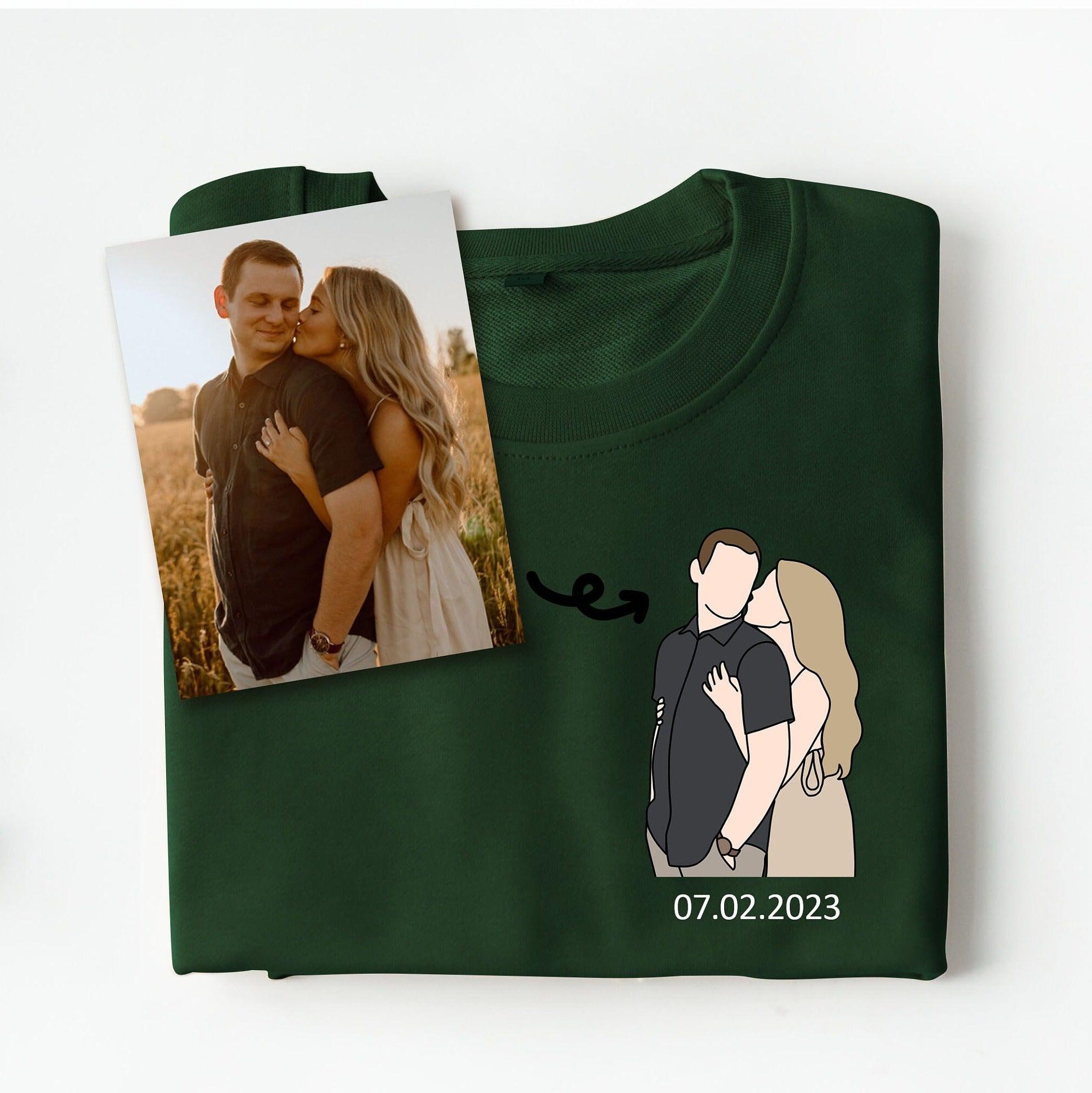 Personalized Embroidered Couple Photo Sweatshirt with Roman Numerals