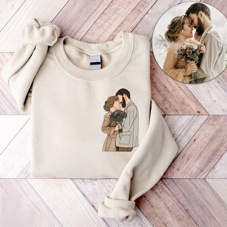 Custom Family Sweatshirt Couple Portrait from Photo Printed Sweatshirt Personalized Gift for Couple & Family