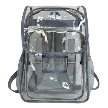 Clear Backpack Flap PVC Bookbag Transparent School Bag