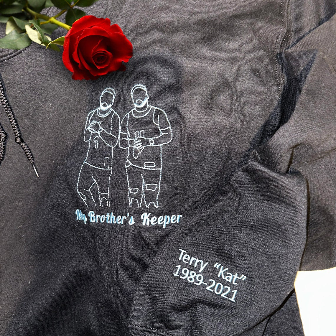 Custom Couple Outline Hoodie Embroidery Family Portrait from Photo Hoodie Unique Gift for Dad & Family