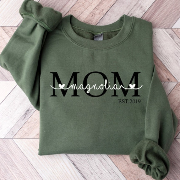 Custom Mom Sweatshirt Mama Est Year Sweatshirt with Kids Name Gift for Mother's Day