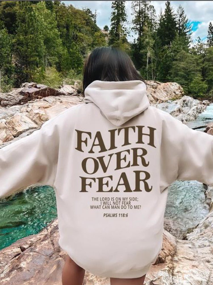 Women's Inspirational Faith Over Fear The Lord In On My Side Printed Hoodie