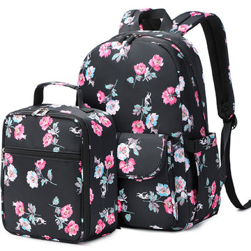 2pcs Floral Backpack Set School Bag With Lunch Bag