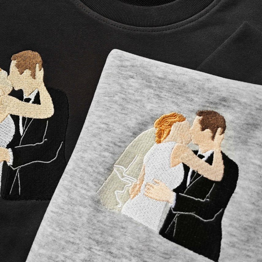 Personalized Couple Sweatshirt Embroidered Portrait Photo Sweatshirt Unique Gift for Wedding & Anniversary