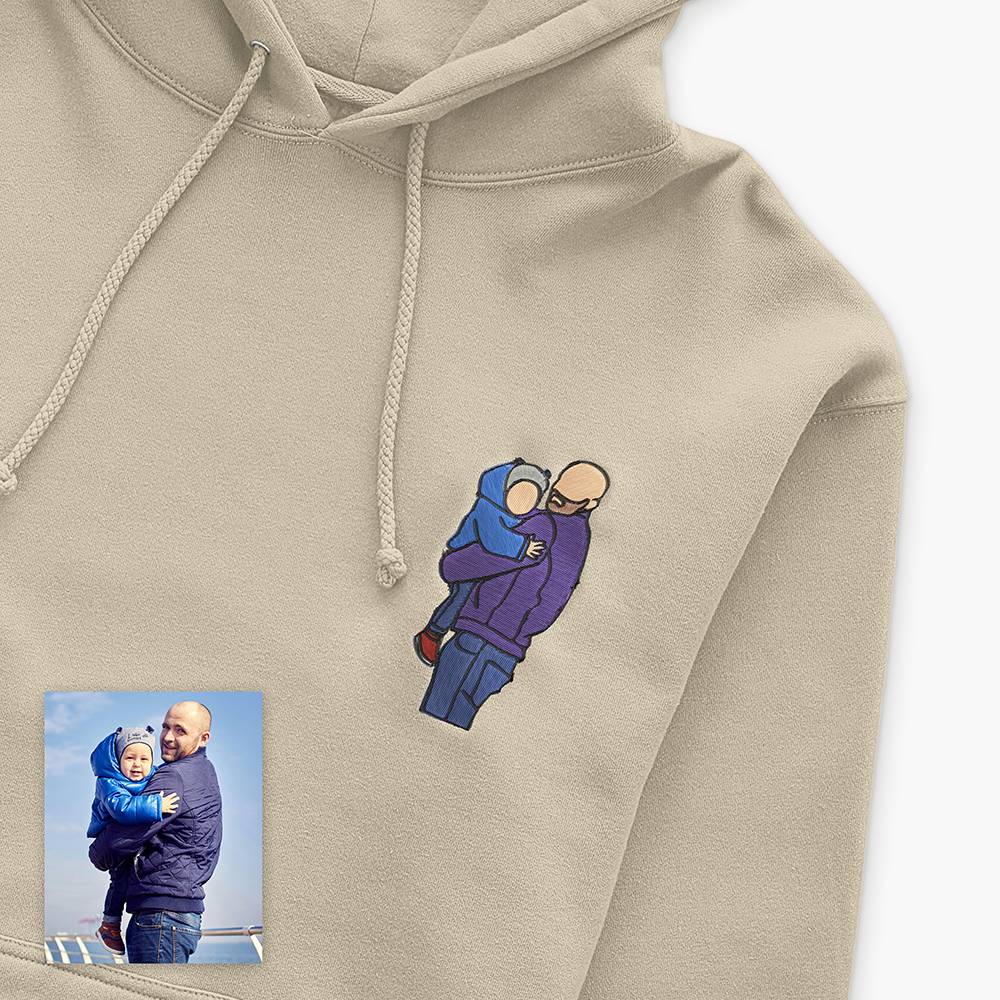 Custom Embroidery Family Hoodie Couple Portrait from Photo Hoodie Unique Gift for Dad & Family
