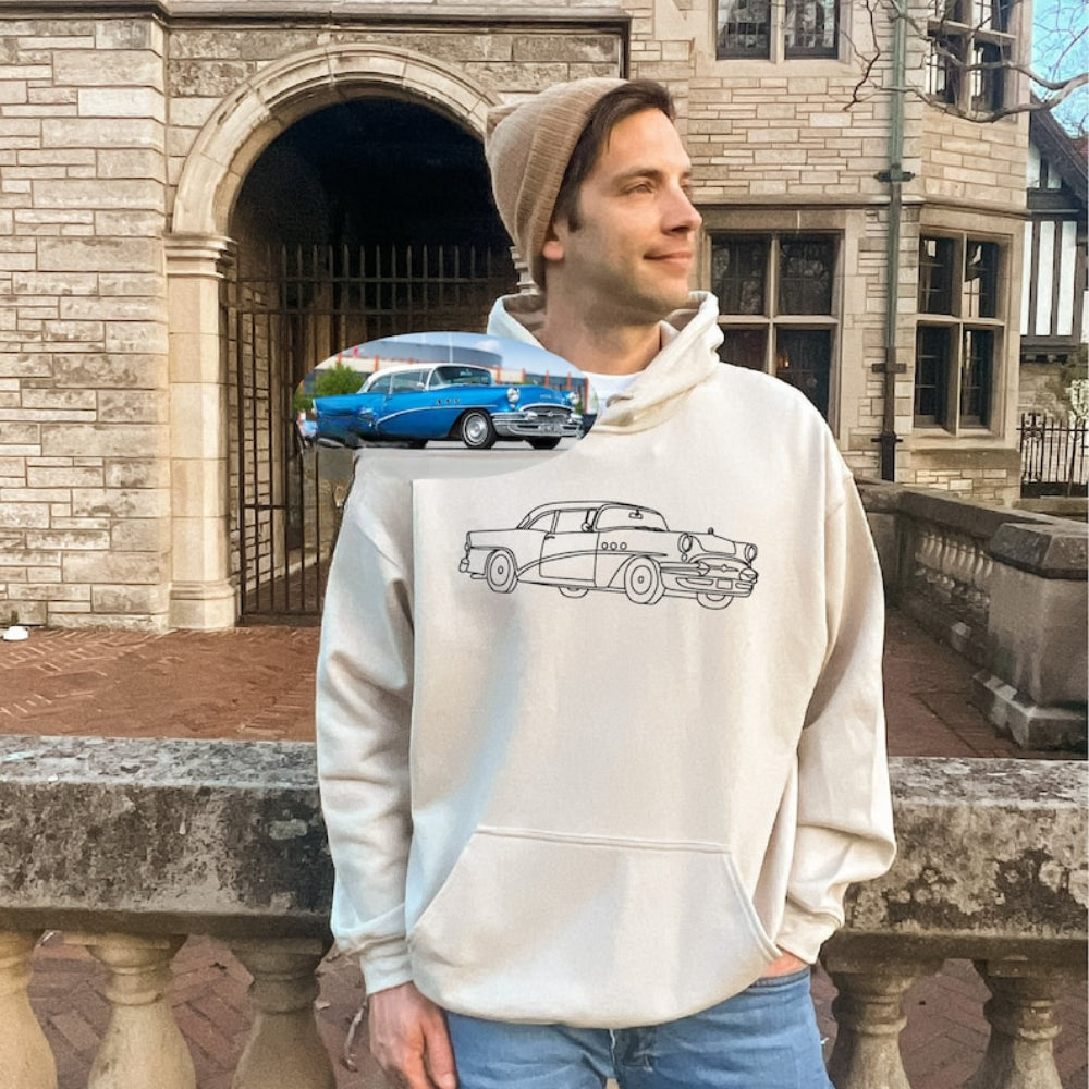 Personalized Car Outline Sweatshirt Custom Car Photo Portrait Printed Hoodie