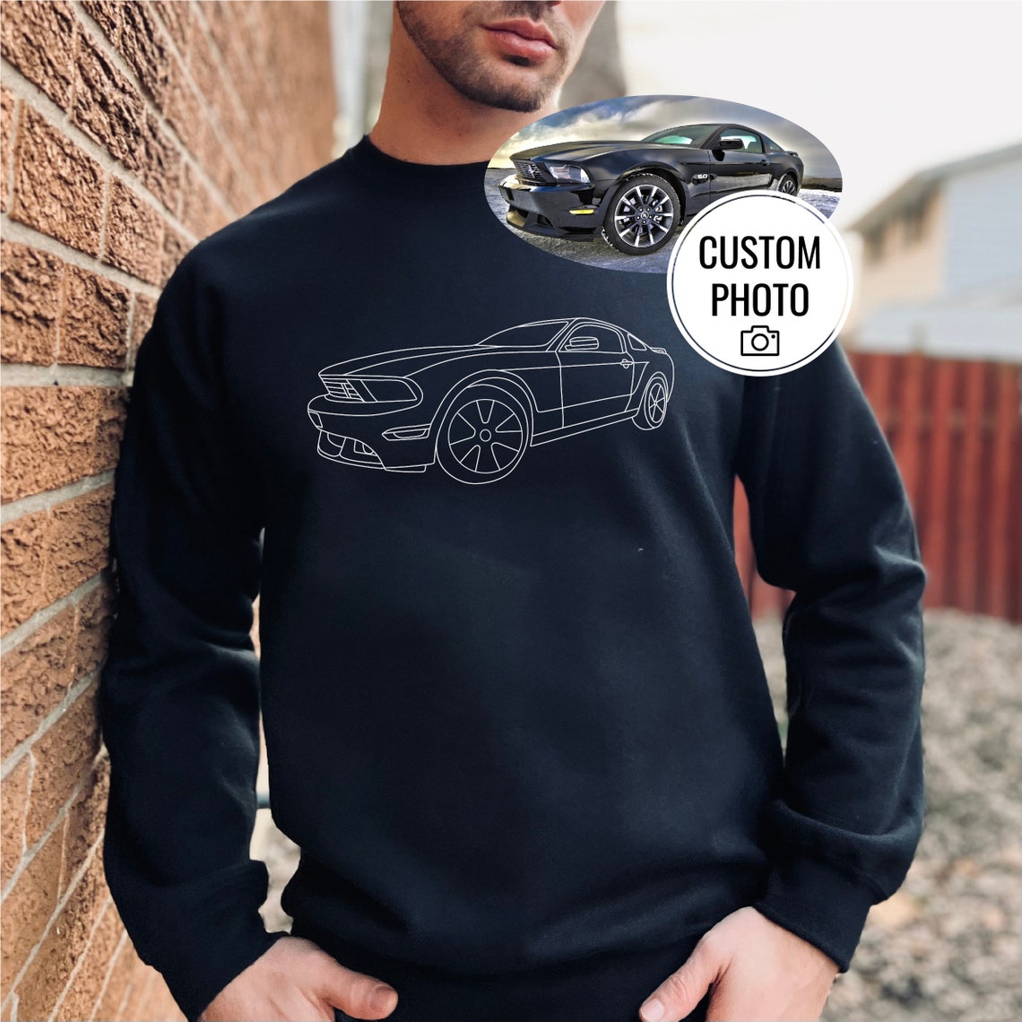 Personalized Car Outline Sweatshirt Custom Car Photo Portrait Printed Hoodie