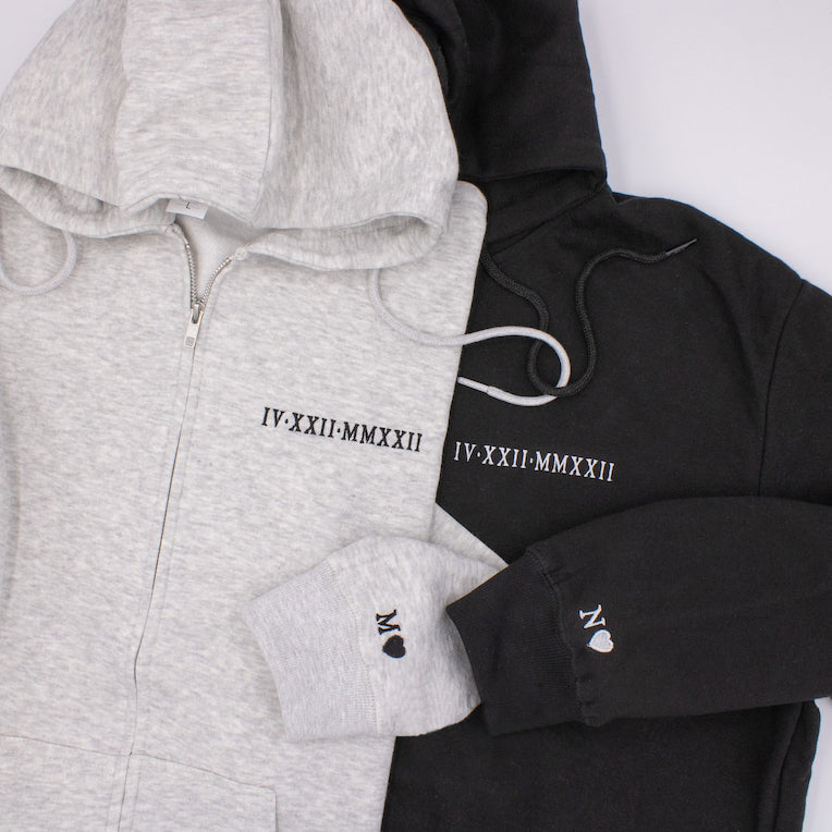 Custom Embroidered Roman Numeral Zip Up Hoodie Unique Gift for Friends & Family