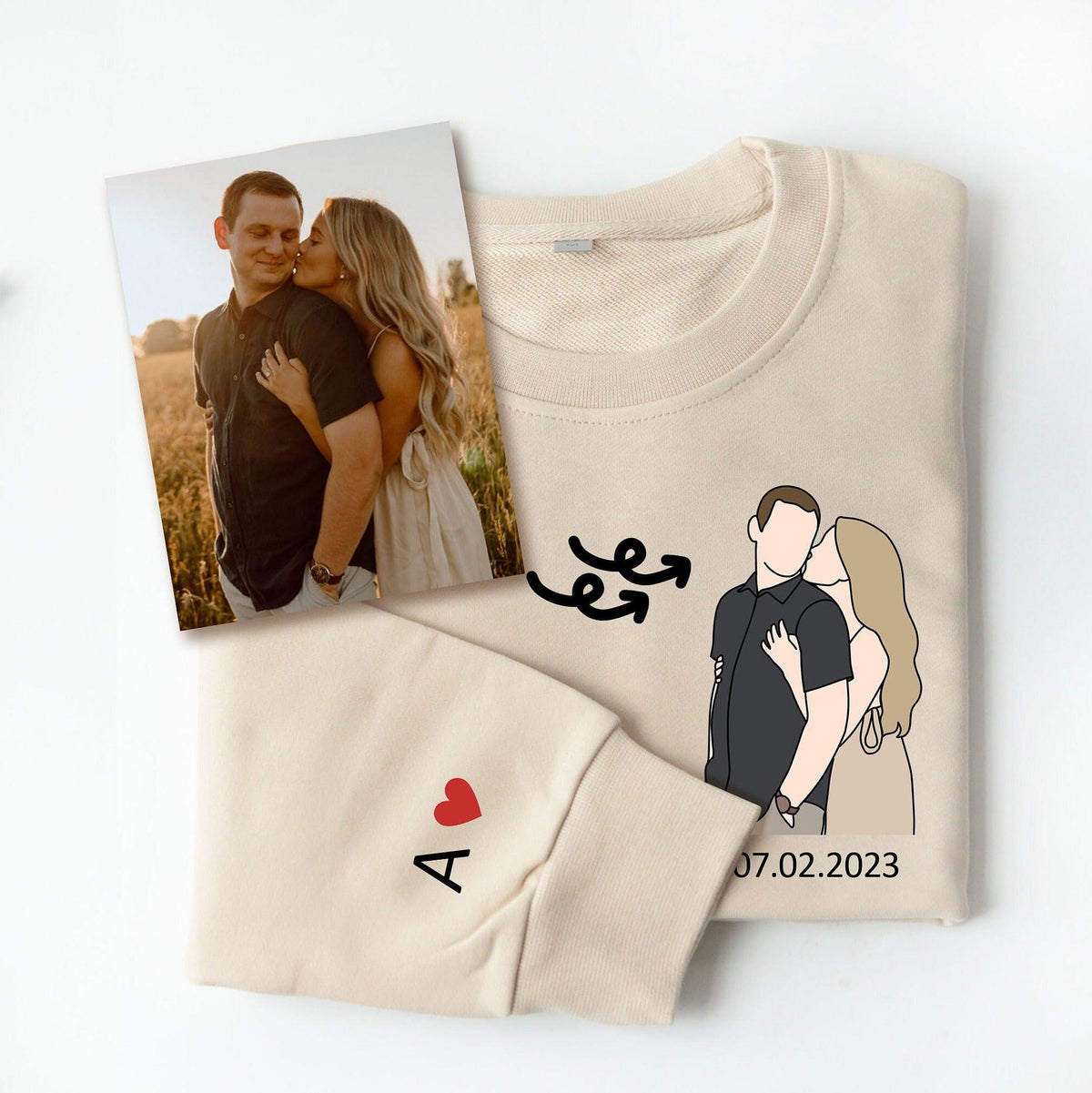 Personalized Embroidered Couple Photo Sweatshirt with Roman Numerals